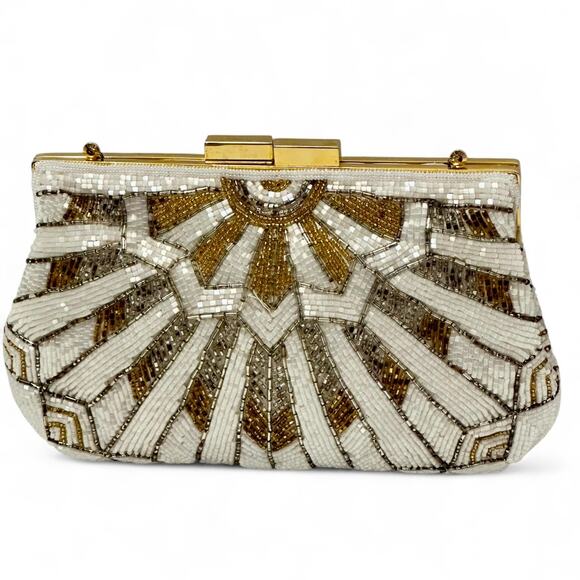 Vintage La Regale Beaded Evening Bag Art Deco Clutch Glam Crossbody Snake Chain - Picture 1 of 10